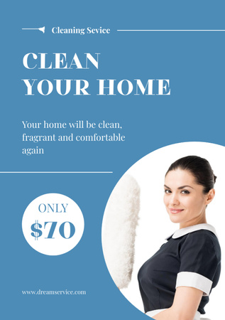 Young Maid with Dust Brush Flyer A5 Design Template