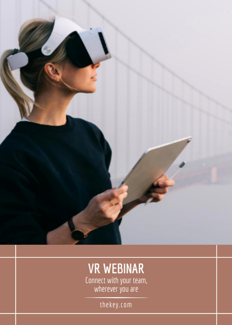 Platilla de diseño Virtual Webinar Announcement with Woman wearing Headset Postcard 5x7in Vertical