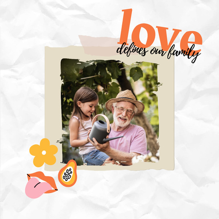 Happy Grandpa watering Flowers with Granddaughter Instagram – шаблон для дизайну