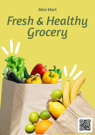 Healthy Peppers And Fruits In Paper Bags Poster Design Template