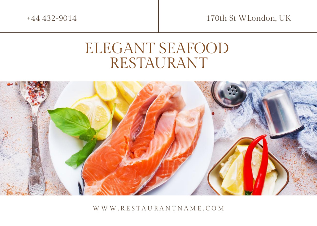Platilla de diseño Elegant Seafood Restaurant With Served Plate Postcard 5x7in