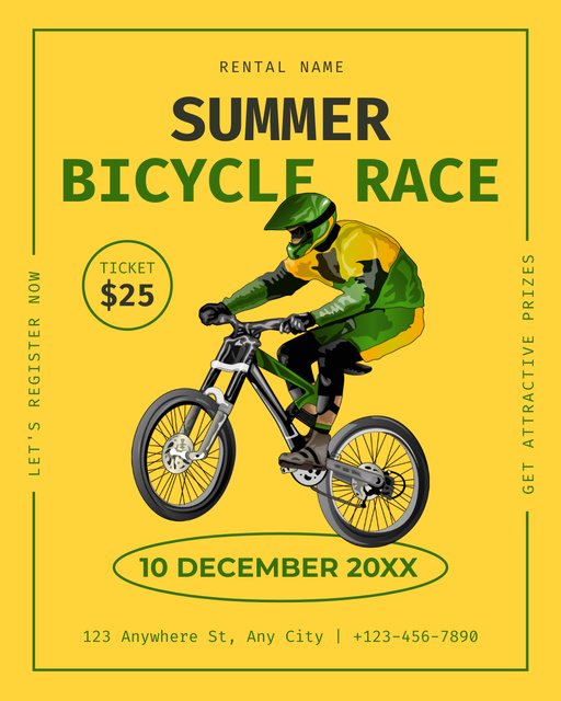Summer Bicycle Race Ad on Yellow Instagram Post Vertical Tasarım Şablonu