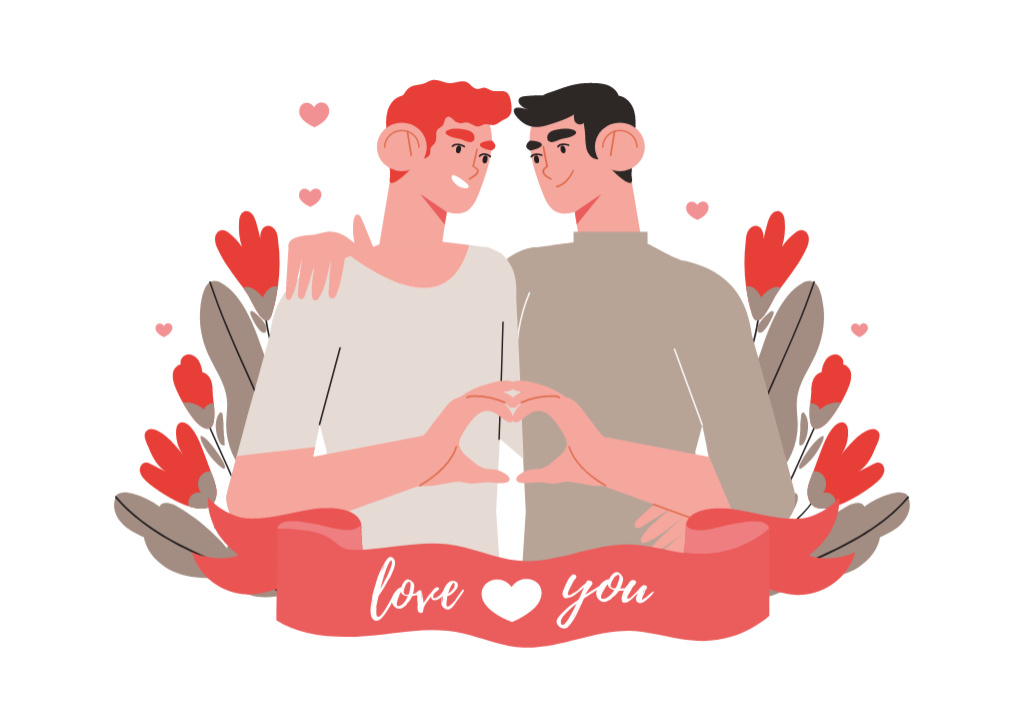 Cute LGBT Couple celebrating Valentine's Day Postcardデザインテンプレート