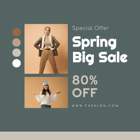 Fashion Spring Sale Announcement with Stylish Girl Instagram Design Template