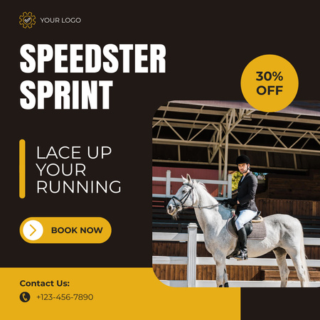 Sprint Riding Competition Among Equestrian Sportsmen With Discount Instagram AD Design Template