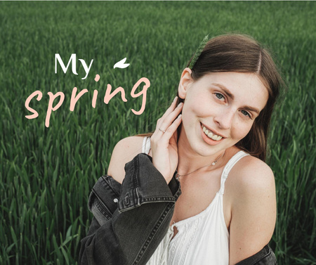 Designvorlage Young Attractive Woman in Spring Field für Facebook