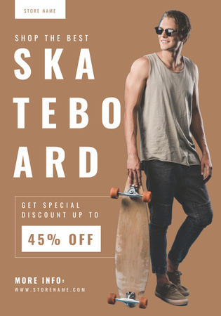 Stylish Handsome Man with Skateboard Poster 28x40in Design Template