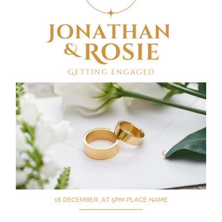 Engagement Announcement with Gold Rings Instagram Design Template