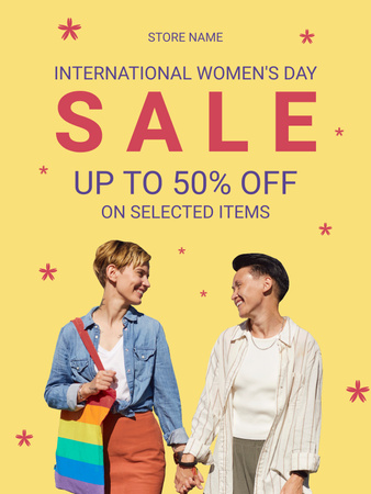 International Women's Day Sale with Cute LGBT Couple Poster US Design Template