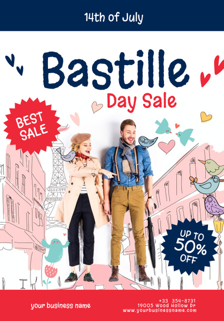 Bastille Day Sale Announcement Poster 28x40in – шаблон для дизайна