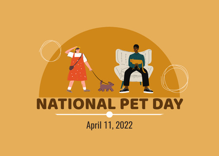 National Pet Day with Cute Drawing Card Πρότυπο σχεδίασης