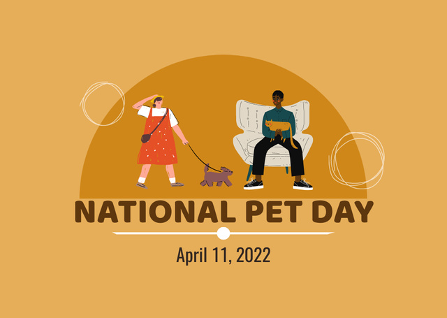 National Pet Day with Cute Drawing Card Design Template