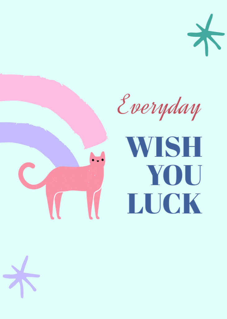 Good Luck Quote with Cute Pink Cat Postcard 5x7in Vertical Modelo de Design