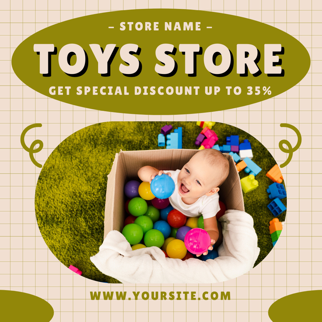 Child Playing with Balls in Box Instagram AD Design Template