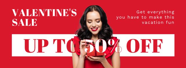 Valentine's Day Sale with Attractive Woman in Red Facebook cover Tasarım Şablonu
