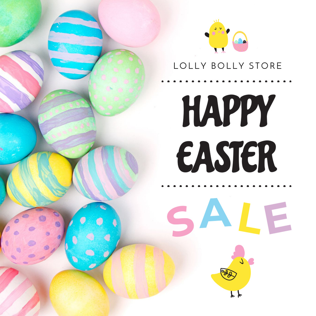 Plantilla de diseño de Happy Easter sale with eggs and chicks Instagram AD 