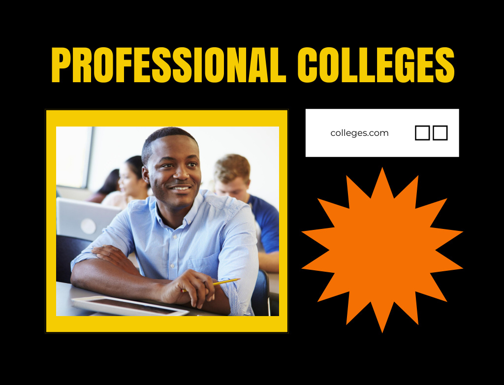 Ontwerpsjabloon van Postcard 4.2x5.5in van Informative College Promotion With Students In Classroom