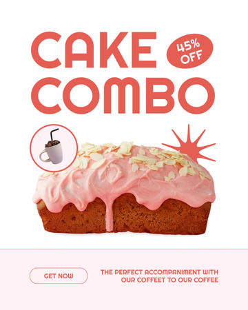 Makea kakun ja kahvin yhdistelmä alennettuun hintaan kahvilassa Instagram Post Vertical Design Template