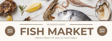 Fish Market Ad with Offer of Discount on Seafood Facebook cover Design Template
