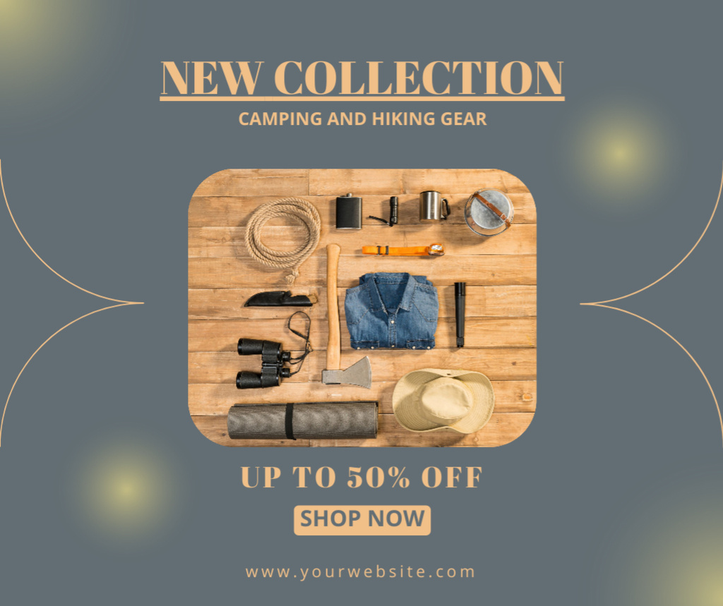 Discount on New Collection Hiking Equipment Facebook Design Template