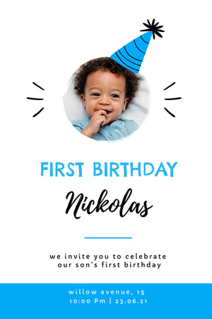First Birthday of Little Boy Celebration Announcement Invitation 6x9in Design Template