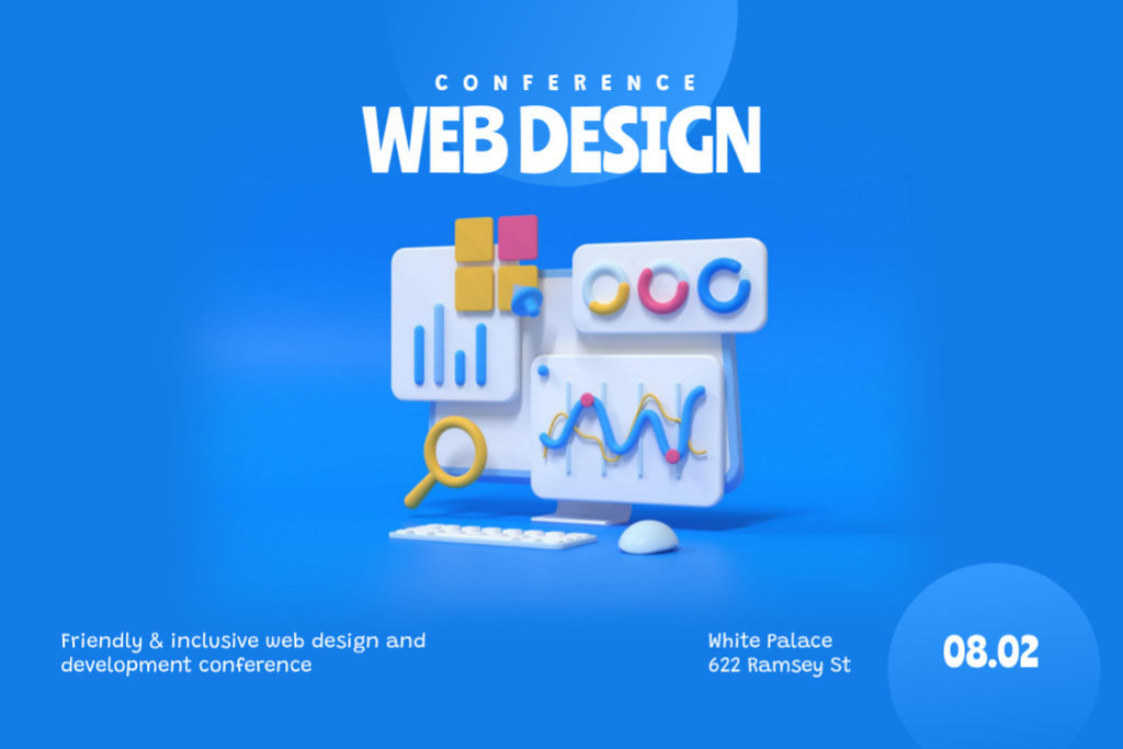 Ad of Web Design Conference with Icons Flyer 4x6in Horizontal Design Template