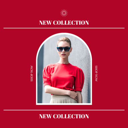 New Fashion Collection With Sunglasses In Red Instagram Tasarım Şablonu