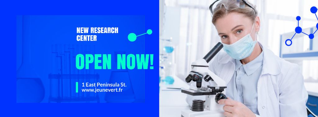 Scientist Working by Microscope Facebook cover Design Template