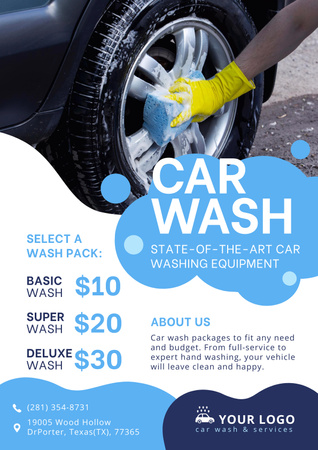 Car Wash Services with Wheel Poster Design Template