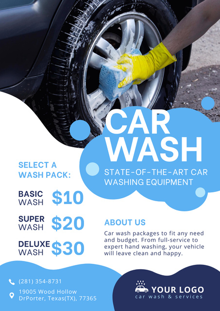 Car Wash Services with Wheel Poster Tasarım Şablonu