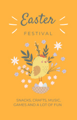 Easter Festival Ad with Cute Chick and Eggs