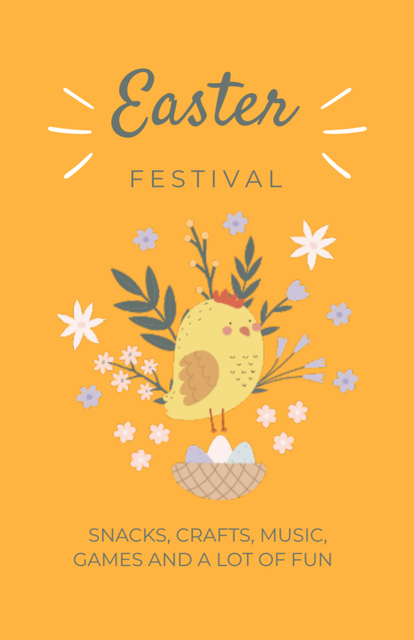 Easter Festival Ad with Cute Chick and Eggs Flyer 5.5x8.5in Πρότυπο σχεδίασης