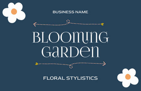 Template di design Offerte Servizi Giardinaggio con Margherite Bianche in Blu Business Card 85x55mm