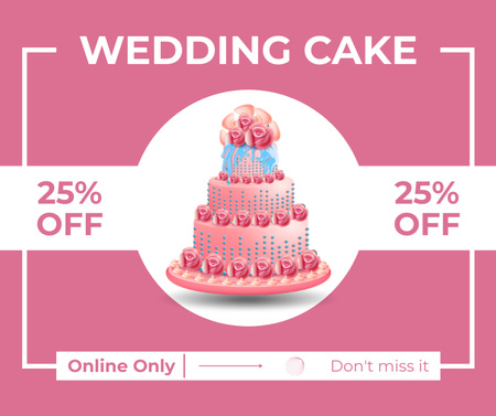 Template di design Annuncio di sconto sulla torta nuziale in rosa Facebook