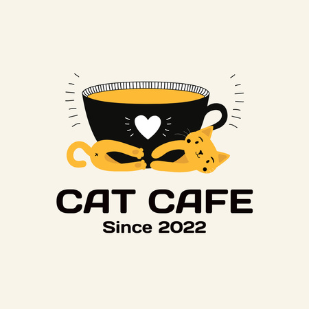 Logo of Cafe with Cat and Cup Logo 1080x1080pxデザインテンプレート