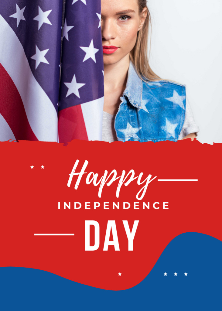 Greeting Independence Day With American Flag Postcard 5x7in Vertical Šablona návrhu