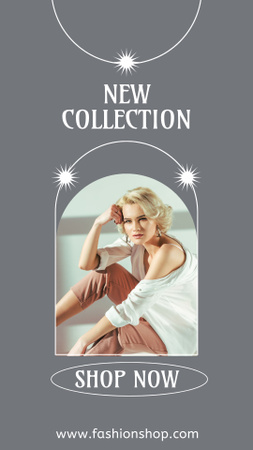 Platilla de diseño New Collection Ad with Attractive Blonde in Grey Instagram Story