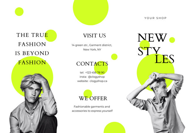 Designvorlage Fashion Ad with Stylish Men Photo für Brochure