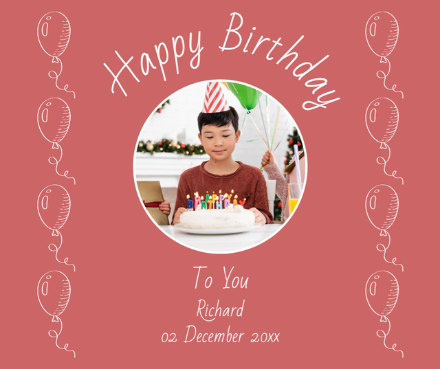 Birthday of Cute Boy with Cake Facebookデザインテンプレート