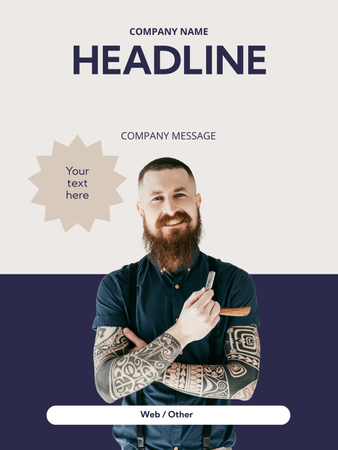 Modèle de visuel Services d'un barbier élégant avec des mains tatouées - Poster US