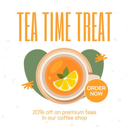 コーヒーショップで割引価格でレモン入りの熱いお茶 Instagram ADデザインテンプレート