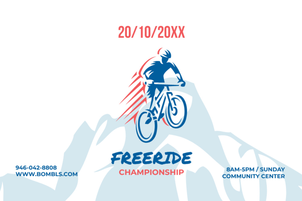 Cyclist on Freeride Championship Event Flyer 4x6in Horizontal Šablona návrhu
