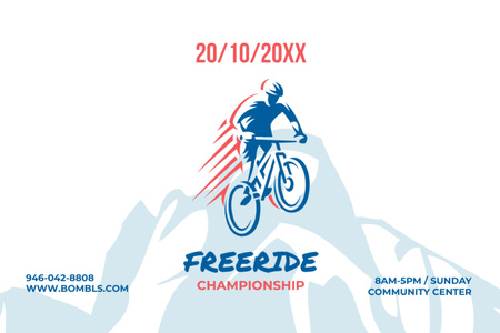 Freeride Championship Announcement Cyclist in Mountains Flyer 4x6in Horizontal Design Template