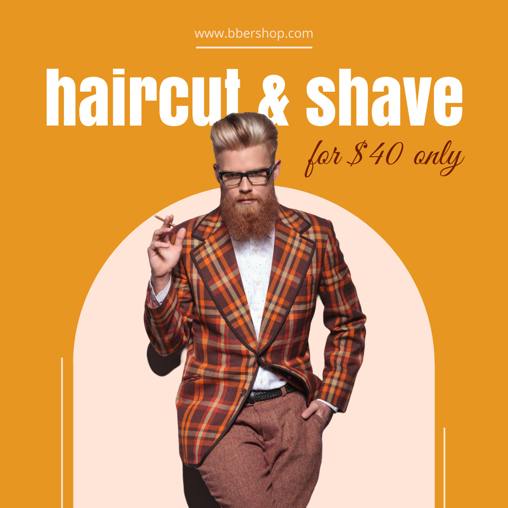 Modèle de visuel Male Haircut and Shave Offer - Instagram