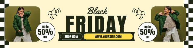 Black Friday Kids' Fashion Discounts Offer on Green Twitter Design Template