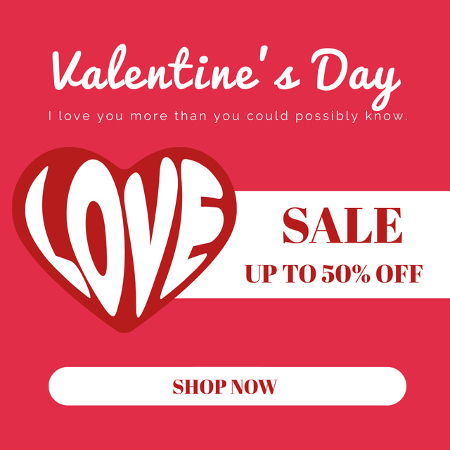 Designvorlage Valentine's Day Special Sale Announcement on Pink with Love Word für Instagram AD