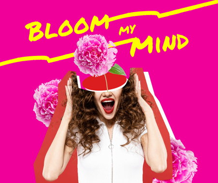 Plantilla de diseño de Cute Phrase with Flower in Girl's Head Facebook 
