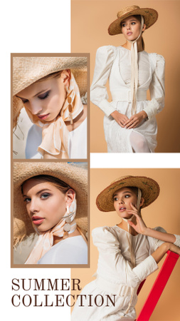 Designvorlage Summer Collection Ad with Female in Straw Hats für Instagram Story
