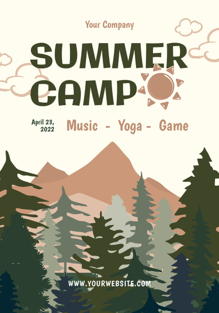 Summer Camp in Scenic Mountains With Yoga And Music Poster 28x40inデザインテンプレート