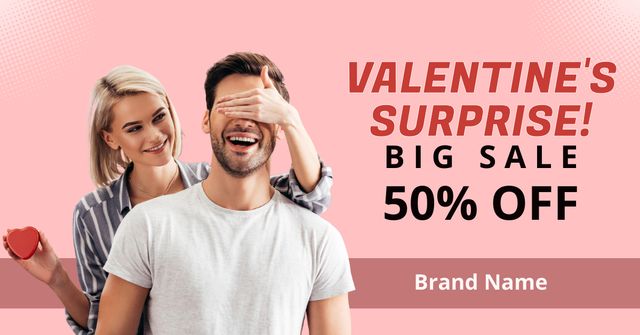 Valentine's Day Gift Sale with Couple in Love Facebook AD Tasarım Şablonu